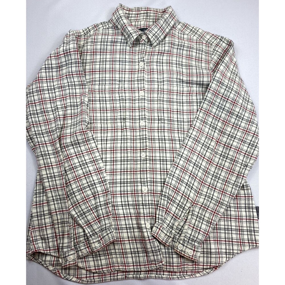 Woolrich Womens Gray White Red Black Plaid Long Sleeve Button Up Shirt Size M